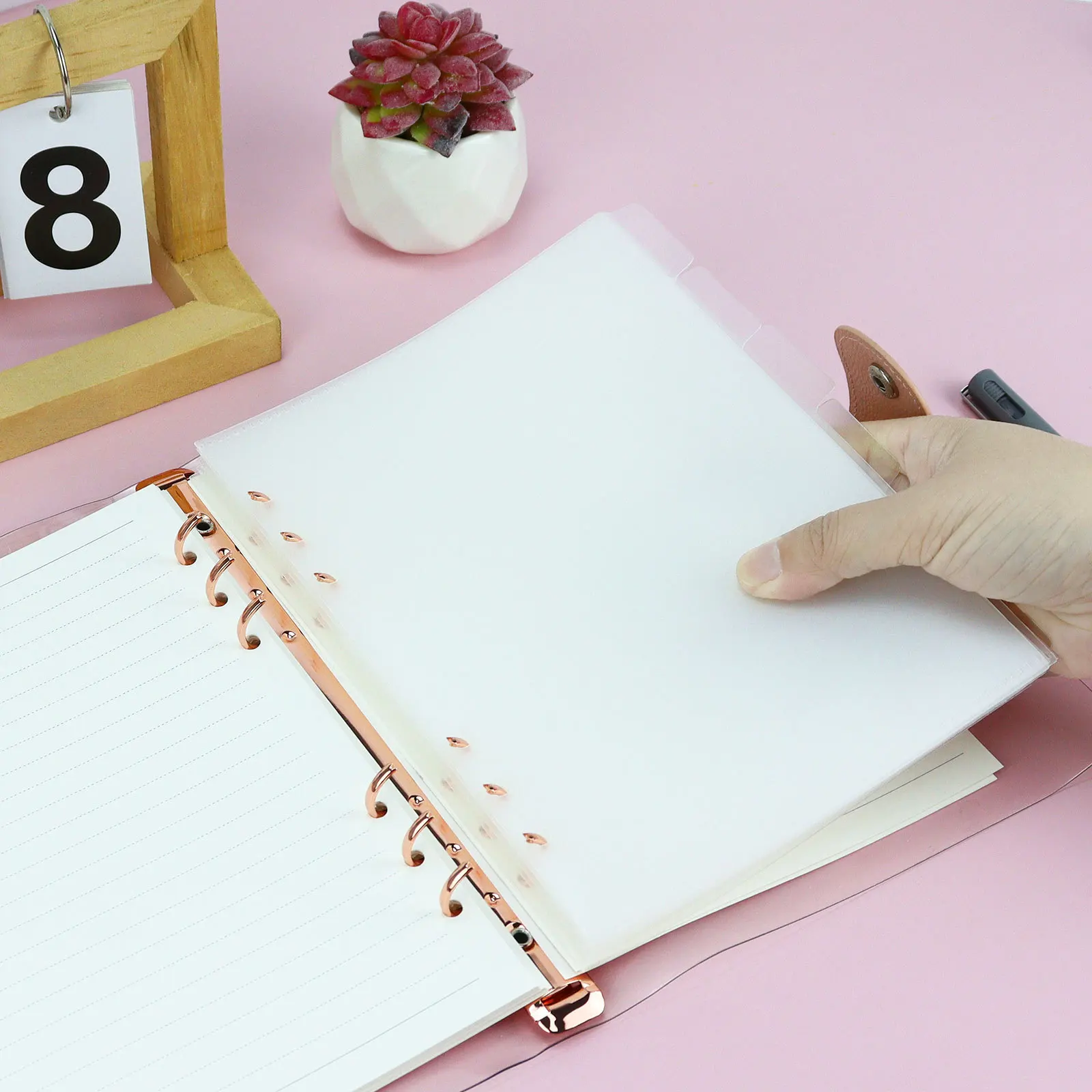 A5 A6 A7 Binder PP Pocket Divider Pockets Folders for 6 Ring Notebook Divider Page Waterproof PVC Leaf Document Filing Bag