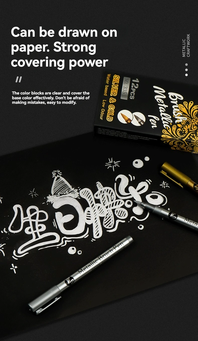 6/12Pcs Soft Brush Permanent Metallic Paint Marker Pen, Waterproof Gold&Silver ,Rock, Mug, Ceramic, Glass, DIY Painting Supplies