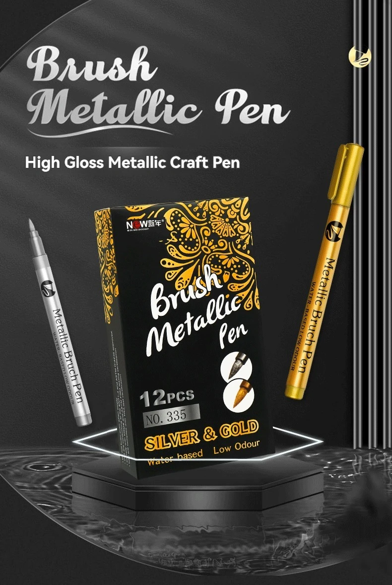 6/12Pcs Soft Brush Permanent Metallic Paint Marker Pen, Waterproof Gold&Silver ,Rock, Mug, Ceramic, Glass, DIY Painting Supplies