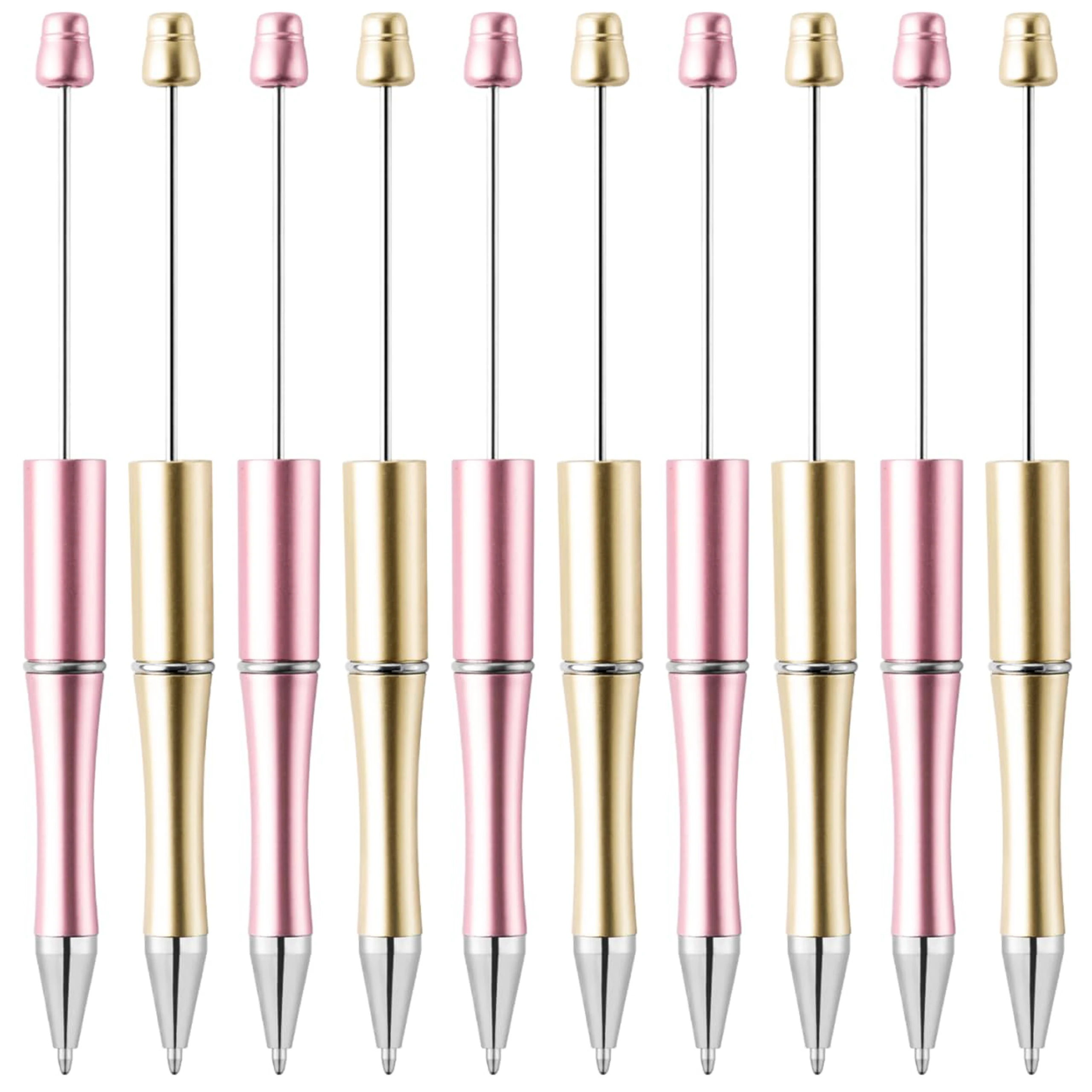 30Pcs Beadable Pens Gold and Pink Bead Ballpoint Pen Black Ink Beaded Pens for DIY Kid Student Office