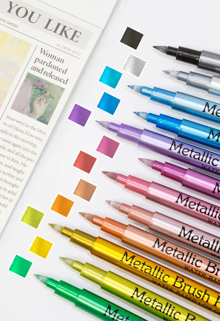12 Colors Metallic Markers Pens colors Paint Pens for Black Paper, Glass, Rock Painting, DIY Scrapbook Album Student stationery