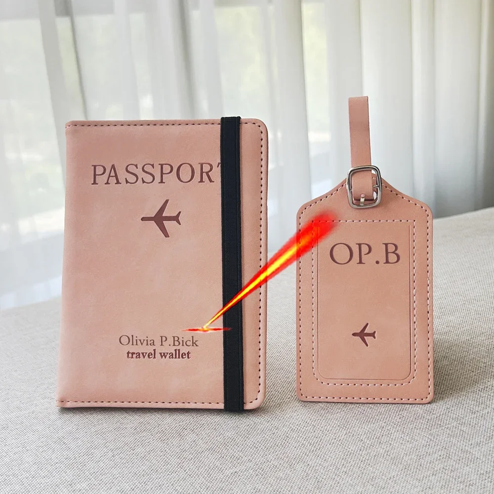 2pcs/set Personalised Name Passport Cover Case and Luggage Tag, Travel Passport Holder Wallet Organizer Gift for Couple
