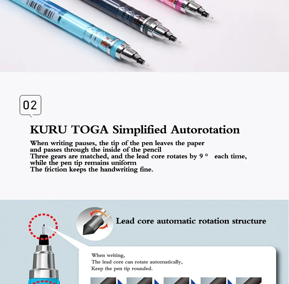 Uni KuruToga Mechanical Pencil, 0.5mm Smudge-Proof Auto Lead Rotation Writing/Drafting/Drawing Pen Japanese Stationery lapiseira