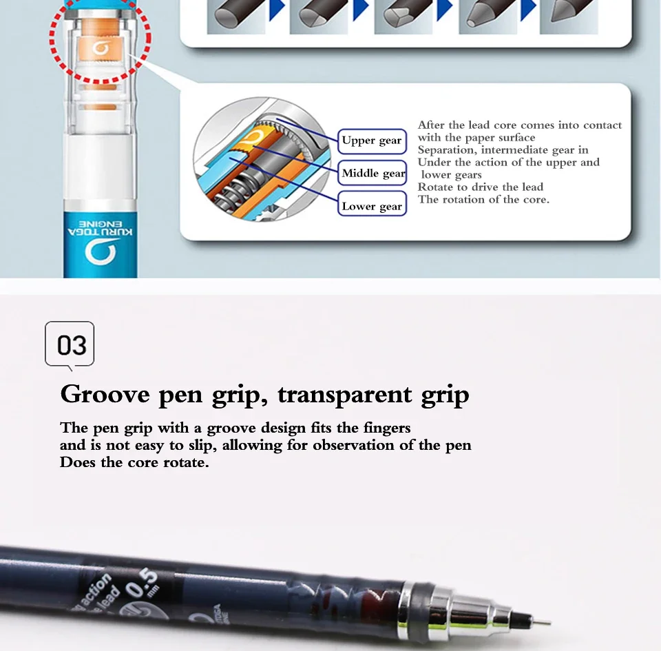 Uni KuruToga Mechanical Pencil, 0.5mm Smudge-Proof Auto Lead Rotation Writing/Drafting/Drawing Pen Japanese Stationery lapiseira
