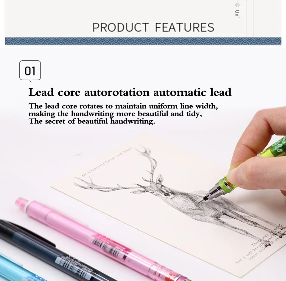Uni KuruToga Mechanical Pencil, 0.5mm Smudge-Proof Auto Lead Rotation Writing/Drafting/Drawing Pen Japanese Stationery lapiseira