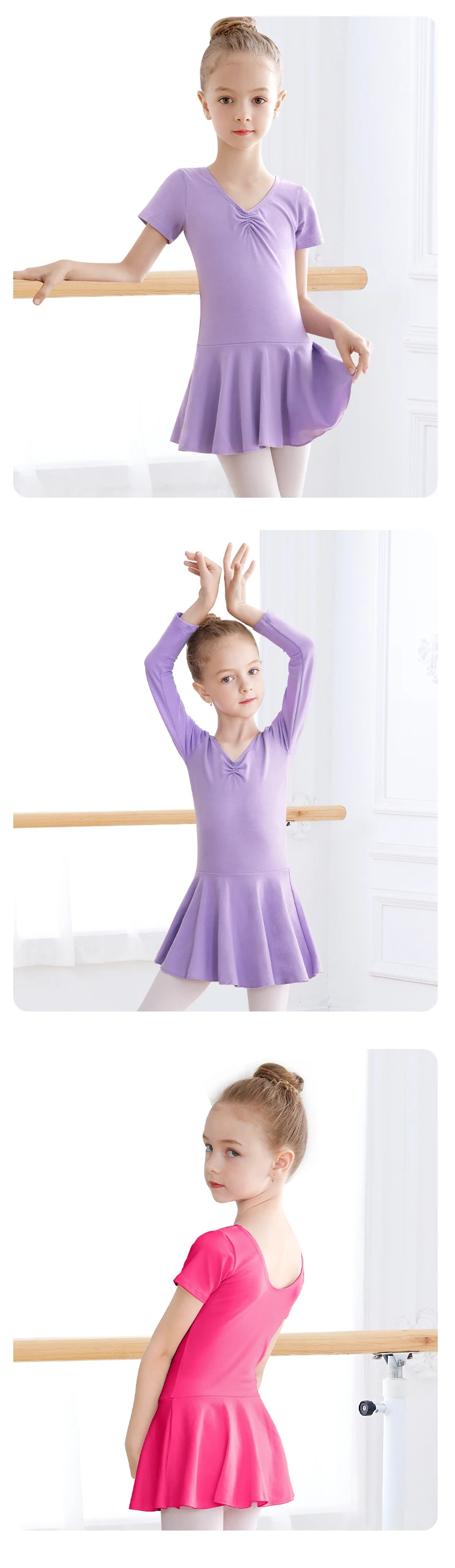 Children's Cotton Standard Ballet Dress Girls Summer Dance Training Open Crotch Leotard with Skirt