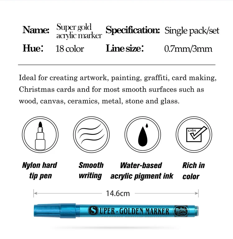 GN Metallic Acrylic Paint Pens for Rock Painting, Manicure Stone, Ceramic, Glass, Wood, Fabric, Card Stocks, 0.7mm Paint Markers