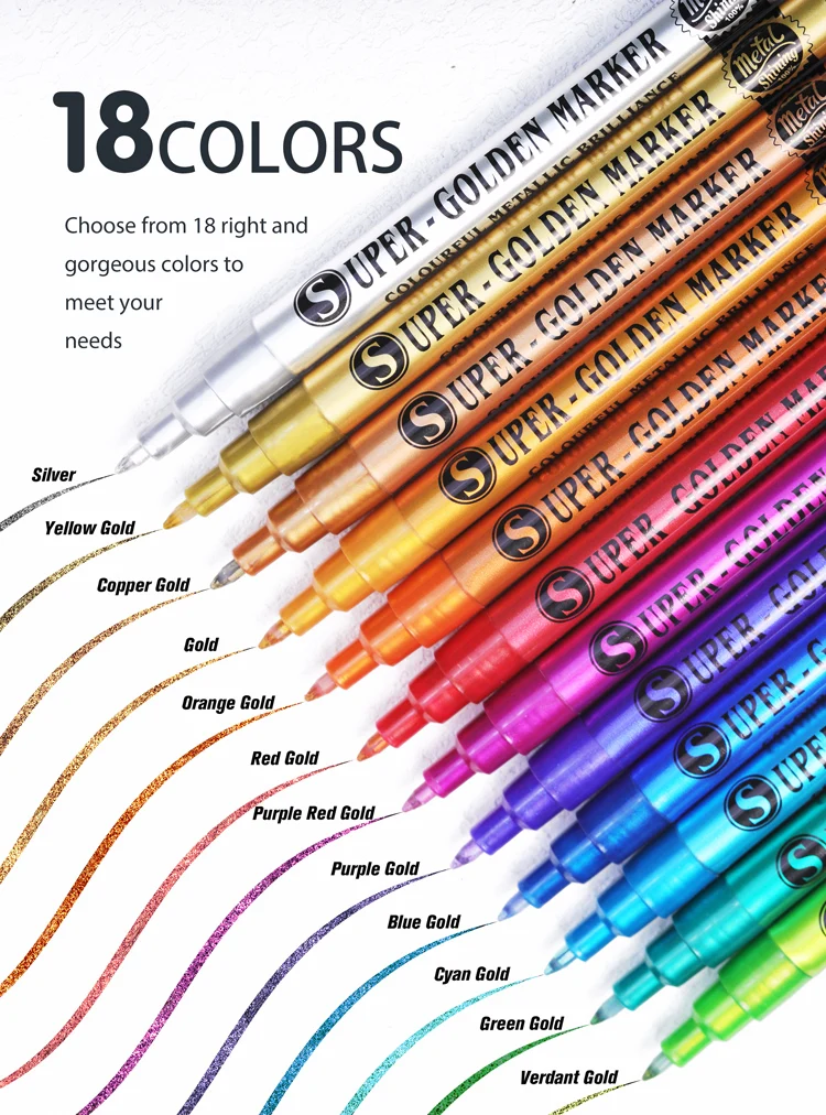 GN Metallic Acrylic Paint Pens for Rock Painting, Manicure Stone, Ceramic, Glass, Wood, Fabric, Card Stocks, 0.7mm Paint Markers