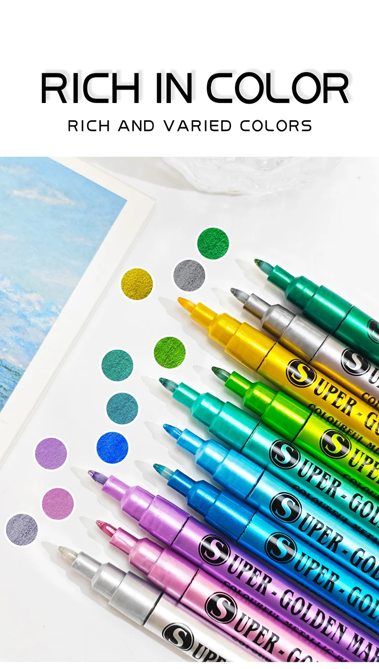 GN Metallic Acrylic Paint Pens for Rock Painting, Manicure Stone, Ceramic, Glass, Wood, Fabric, Card Stocks, 0.7mm Paint Markers