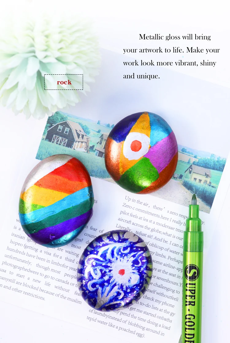 GN Metallic Acrylic Paint Pens for Rock Painting, Manicure Stone, Ceramic, Glass, Wood, Fabric, Card Stocks, 0.7mm Paint Markers