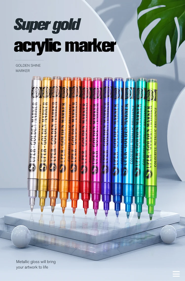 GN Metallic Acrylic Paint Pens for Rock Painting, Manicure Stone, Ceramic, Glass, Wood, Fabric, Card Stocks, 0.7mm Paint Markers