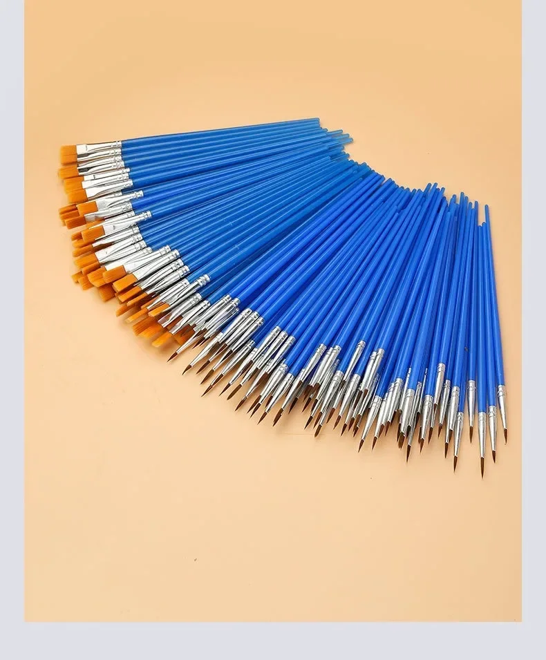 10/20/30/40/50PCS Painting Brushes Round / Flat Hair Nylon Hair Paint Brush Pen for Oil Acrylic Watercolor School Art Supplies