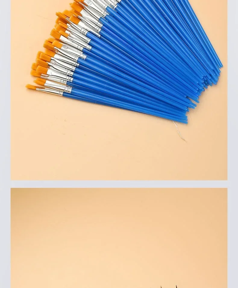 10/20/30/40/50PCS Painting Brushes Round / Flat Hair Nylon Hair Paint Brush Pen for Oil Acrylic Watercolor School Art Supplies