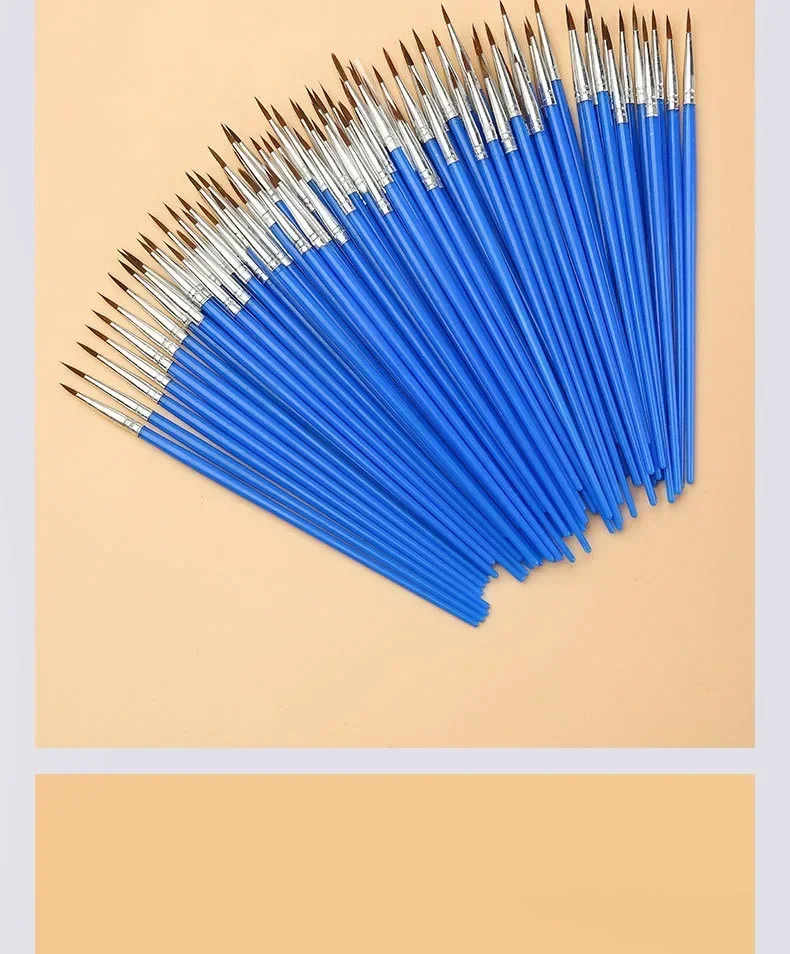 10/20/30/40/50PCS Painting Brushes Round / Flat Hair Nylon Hair Paint Brush Pen for Oil Acrylic Watercolor School Art Supplies