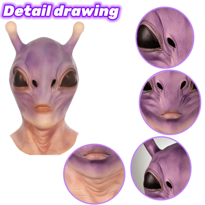 UFO Space Prop Alien Helmet Mask Halloween Cosplay Alien Mask Latex Headdress Funny Horror Costume Party  Props for adults