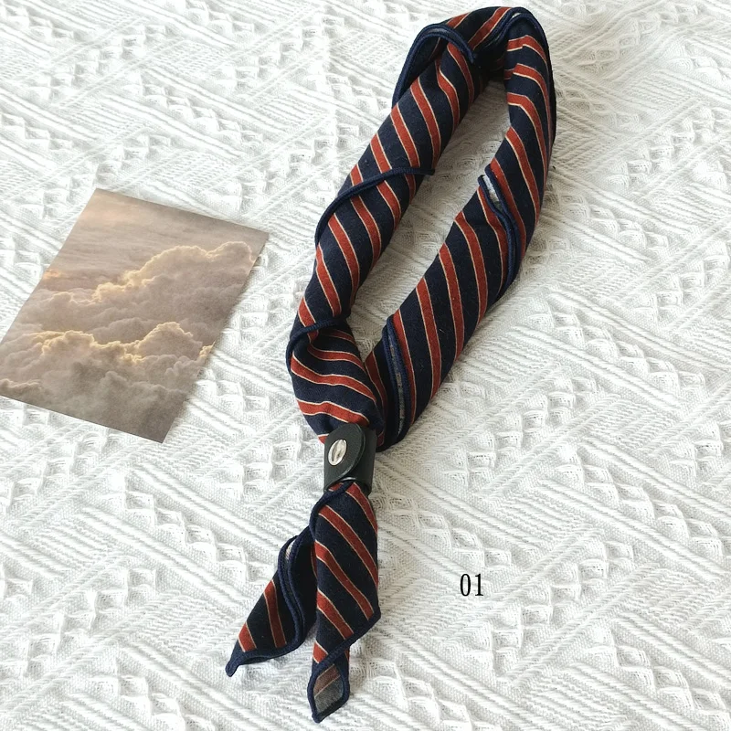 60cm Elegant Cotton Men's Cravat Floral Striped Navy Square Scarf With Button Birds Leaves Print Soft Neckerchief Suit Bandelet