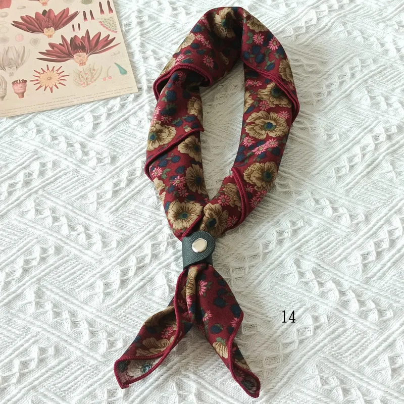 60cm Elegant Cotton Men's Cravat Floral Striped Navy Square Scarf With Button Birds Leaves Print Soft Neckerchief Suit Bandelet