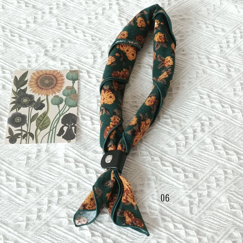60cm Elegant Cotton Men's Cravat Floral Striped Navy Square Scarf With Button Birds Leaves Print Soft Neckerchief Suit Bandelet