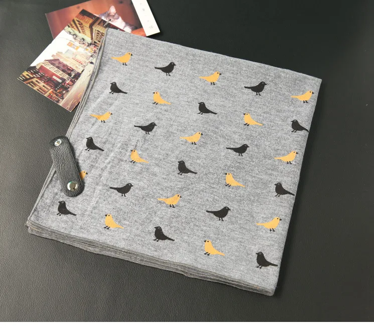 60cm Elegant Cotton Men's Cravat Floral Striped Navy Square Scarf With Button Birds Leaves Print Soft Neckerchief Suit Bandelet