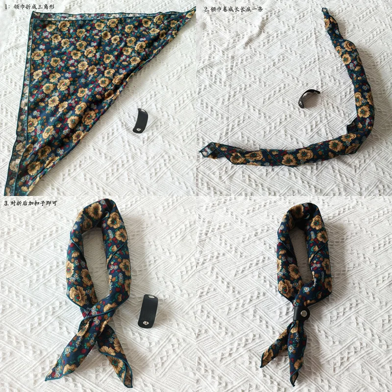 60cm Elegant Cotton Men's Cravat Floral Striped Navy Square Scarf With Button Birds Leaves Print Soft Neckerchief Suit Bandelet