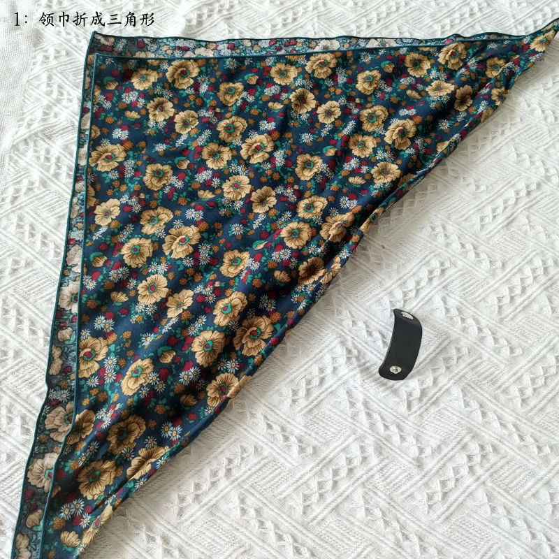60cm Elegant Cotton Men's Cravat Floral Striped Navy Square Scarf With Button Birds Leaves Print Soft Neckerchief Suit Bandelet