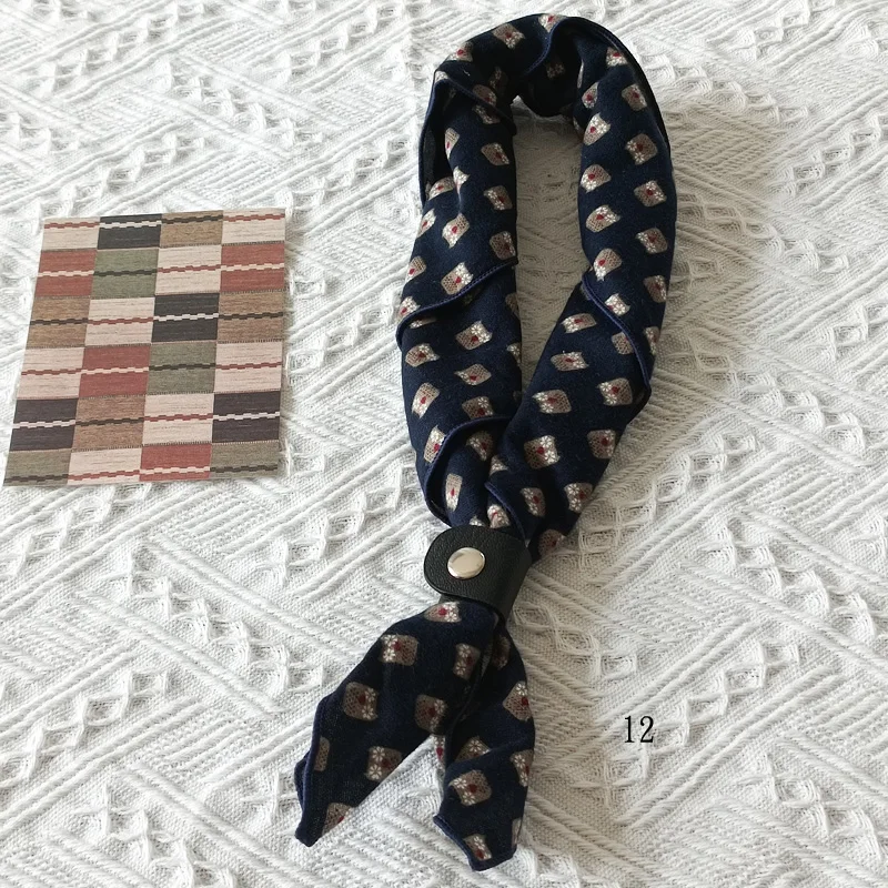 60cm Elegant Cotton Men's Cravat Floral Striped Navy Square Scarf With Button Birds Leaves Print Soft Neckerchief Suit Bandelet