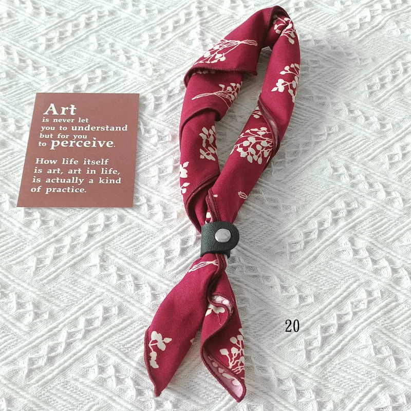 60cm Elegant Cotton Men's Cravat Floral Striped Navy Square Scarf With Button Birds Leaves Print Soft Neckerchief Suit Bandelet
