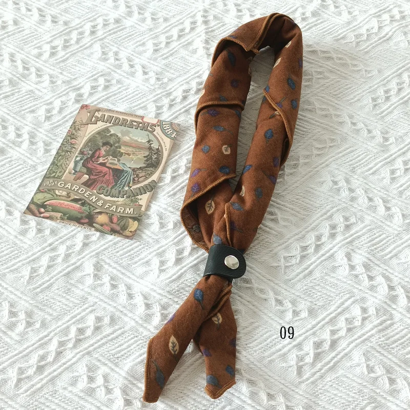 60cm Elegant Cotton Men's Cravat Floral Striped Navy Square Scarf With Button Birds Leaves Print Soft Neckerchief Suit Bandelet