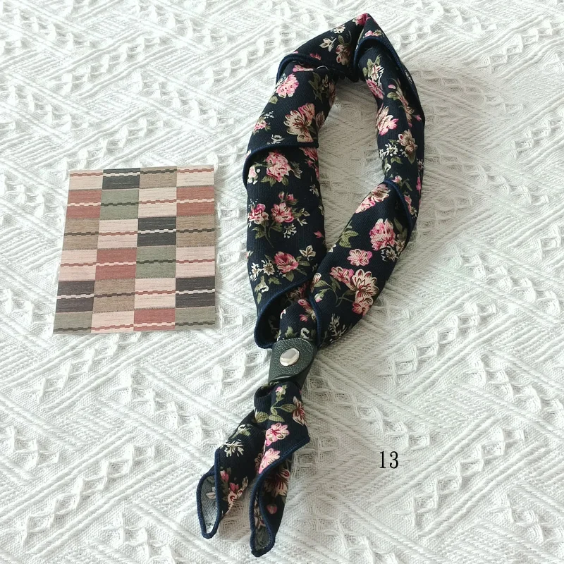60cm Elegant Cotton Men's Cravat Floral Striped Navy Square Scarf With Button Birds Leaves Print Soft Neckerchief Suit Bandelet