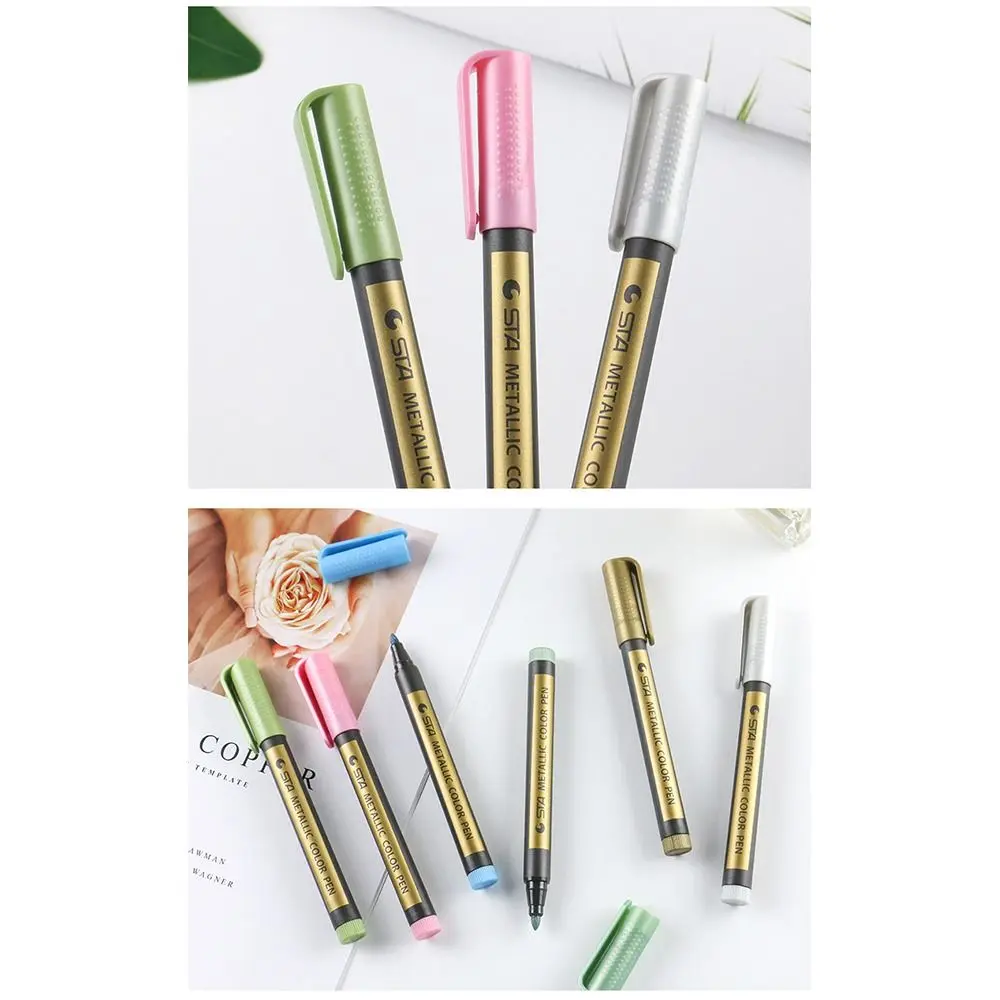10 Colors Metallic Marker Kawaii Waterproof Permanent Paint Pen Stationery Water-based Color Pen Painting