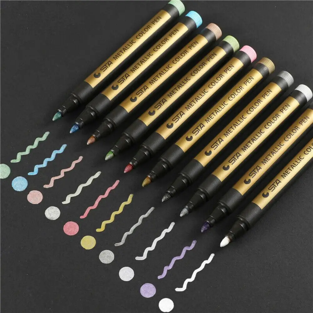 10 Colors Metallic Marker Kawaii Waterproof Permanent Paint Pen Stationery Water-based Color Pen Painting