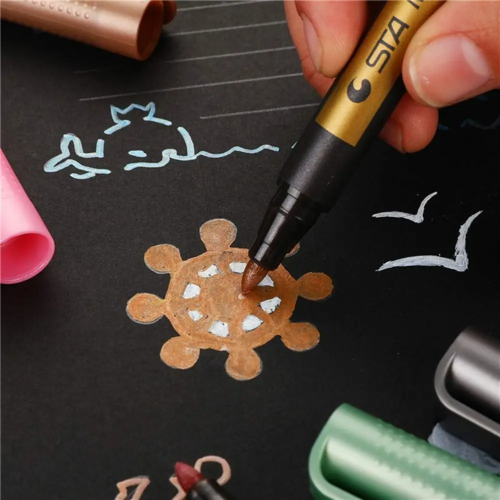 10 Colors Metallic Marker Kawaii Waterproof Permanent Paint Pen Stationery Water-based Color Pen Painting