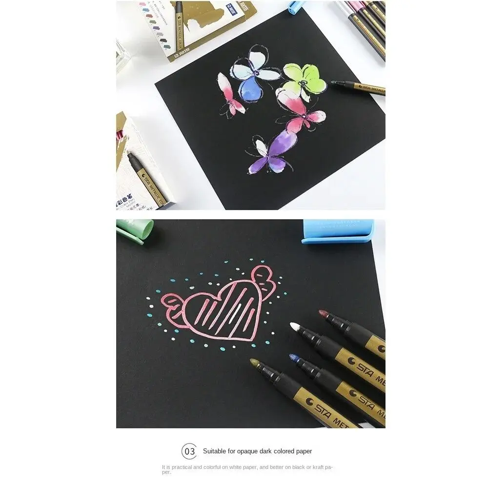 10 Colors Metallic Marker Kawaii Waterproof Permanent Paint Pen Stationery Water-based Color Pen Painting