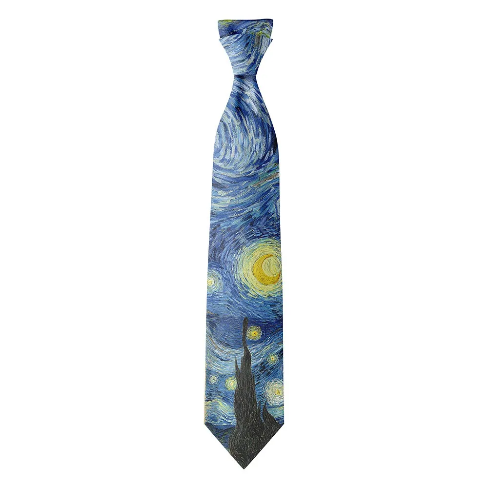 New Van Gogh Oil Painting Tie For Men Star Moon Night Retro Fun 8cm Wide Slim Necktie Accessories Daily Wear Wedding Party Gift