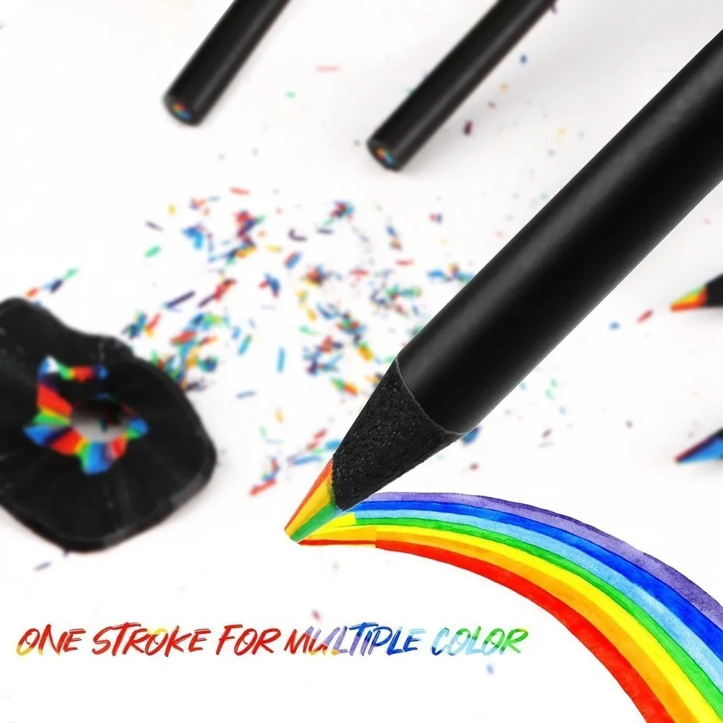 5/10pcs 7-color kawaii black wood rainbow core colored pencil drawing tool wooden pencil art supplies stationery school supplies