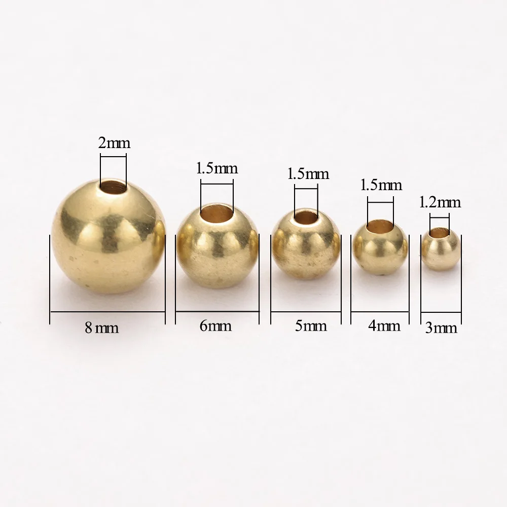 50pcs 3/4/5/6/8mm Original Brass Beads Round Ball Spacer Loose Beads for Jewelry Making DIY Accessories