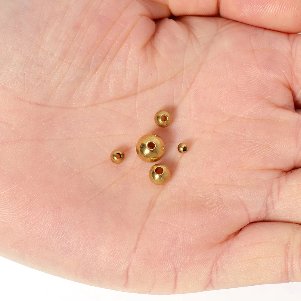 50pcs 3/4/5/6/8mm Original Brass Beads Round Ball Spacer Loose Beads for Jewelry Making DIY Accessories