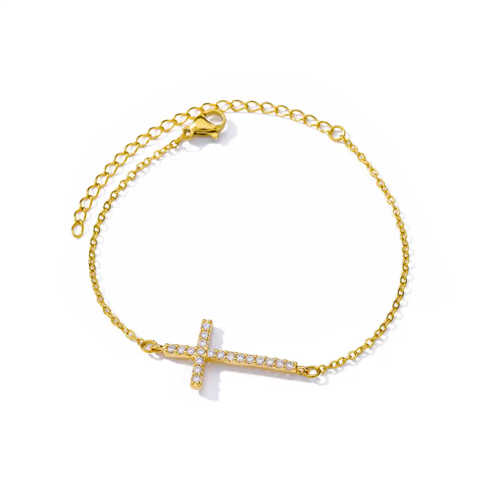 Crystal Cross Bracelets For Women Men Fashion Gold Color Stainless Steel Cross Bracelet Vintage Religion Aesthetic Jewelry Gift