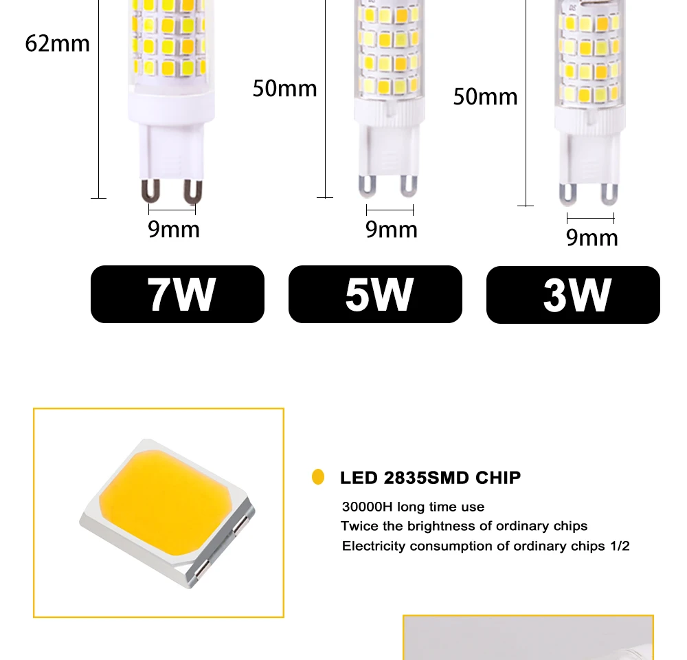 Brightest G9 LED Lamp AC220V 3W 5W 7W Ceramic SMD2835 LED Bulb Warm/Cool White Spotlight Replace Halogen Light Consignment