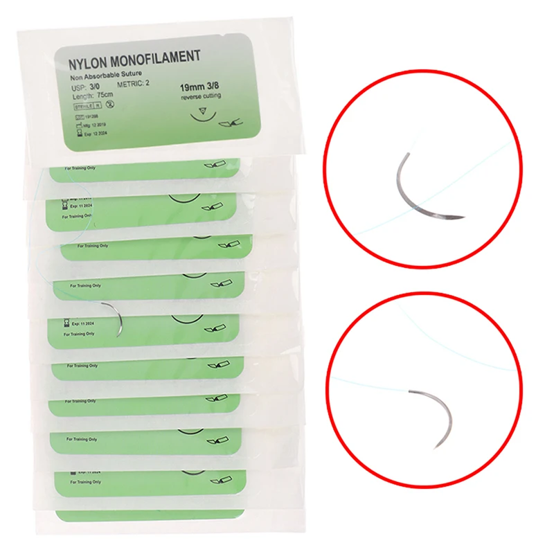12 Pcs/Set Medical Needle Suture Nylon Monofilament Thread Suture Practice Kit