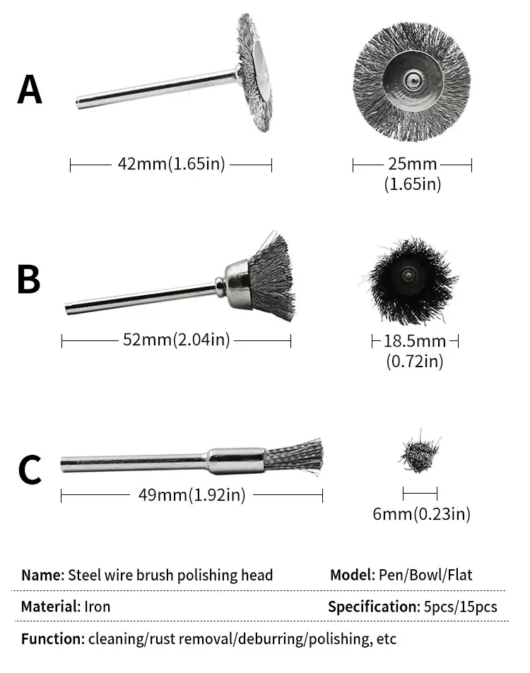 Wire Wheel Cup Brush Set Drill Polishing Dremel Tools 3mm Shank for Power Die Grinder Rotary Electric Abrasive Tool