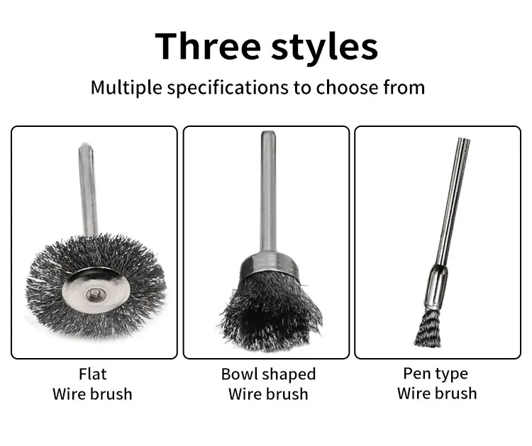 Wire Wheel Cup Brush Set Drill Polishing Dremel Tools 3mm Shank for Power Die Grinder Rotary Electric Abrasive Tool