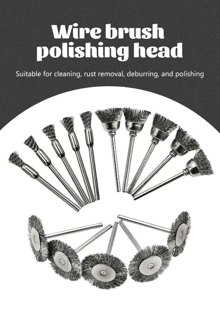 Wire Wheel Cup Brush Set Drill Polishing Dremel Tools 3mm Shank for Power Die Grinder Rotary Electric Abrasive Tool