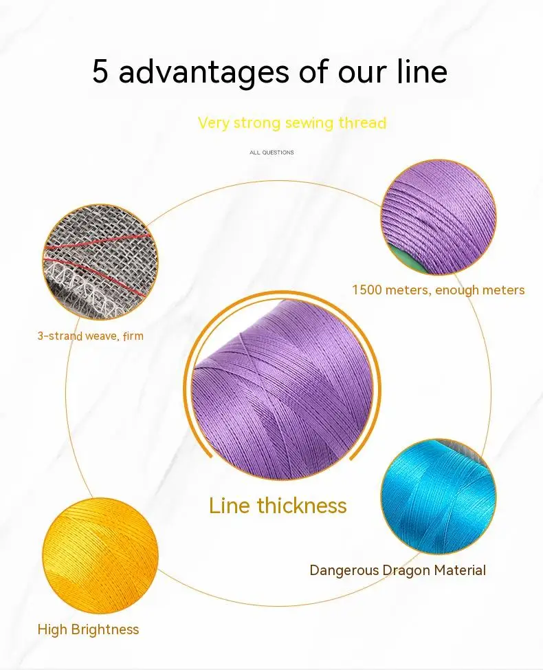 Heavy Duty Thread 1500 Yards 210D/3 All Purpose High Strength Polyester Sewing Thread for Weave Upholstery Jeans Beading Purse