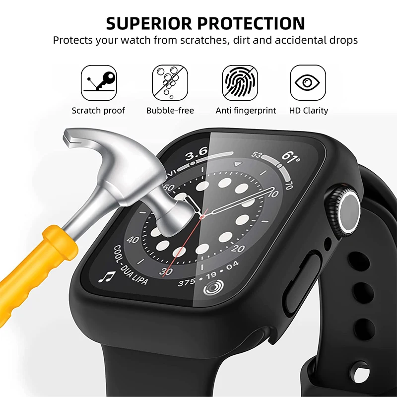 Glass+Cover For Apple Watch case 8 7 6 SE 5 9 iWatch Accessorie Screen Protector Apple watch serie 44mm 40mm 41mm 45mm 42mm 38mm