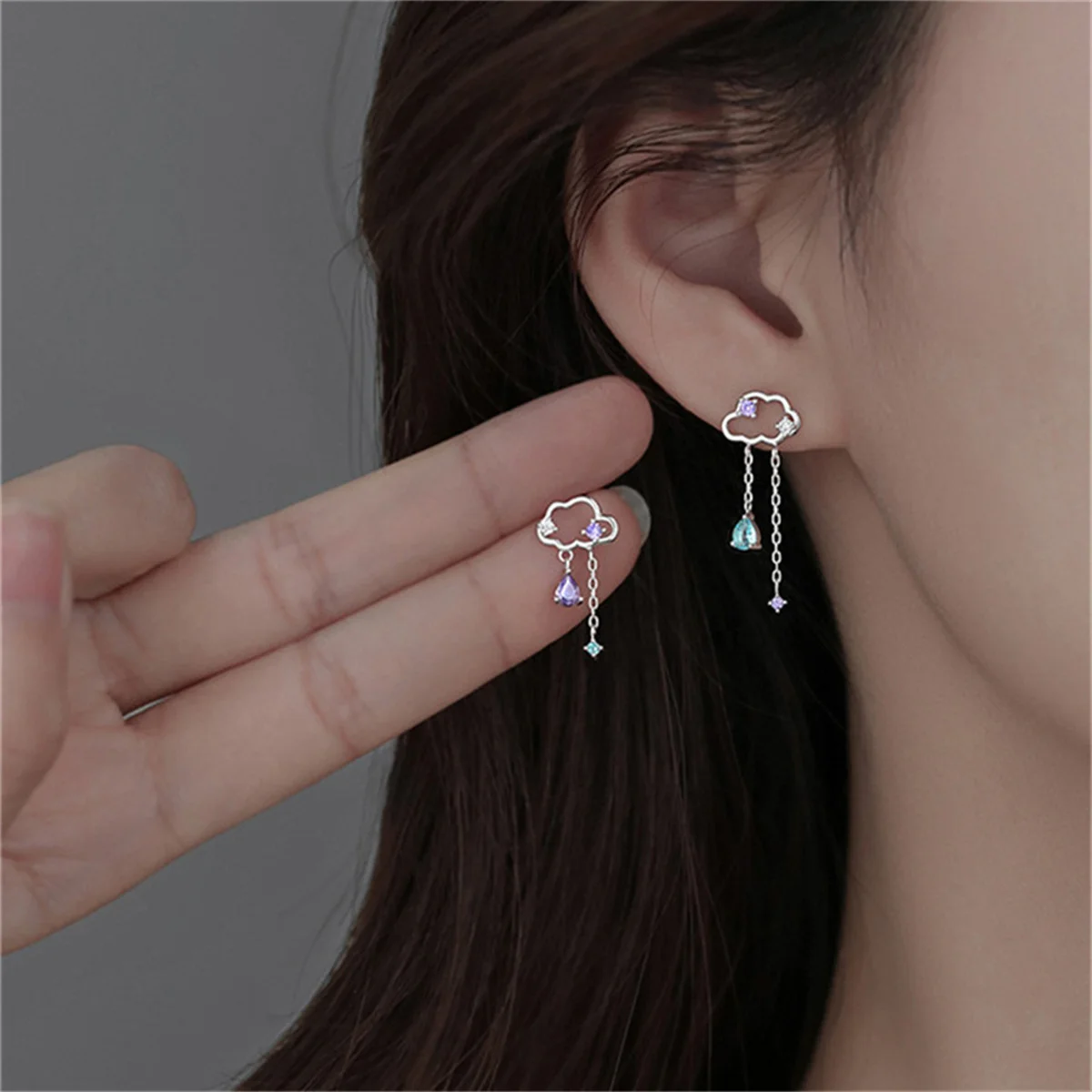 Korean Exquisite Planet Moon Butterfly Tassel Earrings for Women Sparkling Crystal Asymmetrical Drop Earrings Girl Party Jewelry