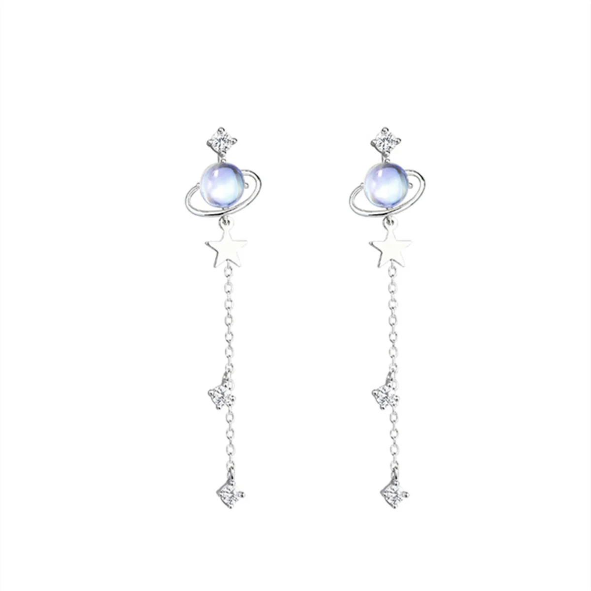 Korean Exquisite Planet Moon Butterfly Tassel Earrings for Women Sparkling Crystal Asymmetrical Drop Earrings Girl Party Jewelry