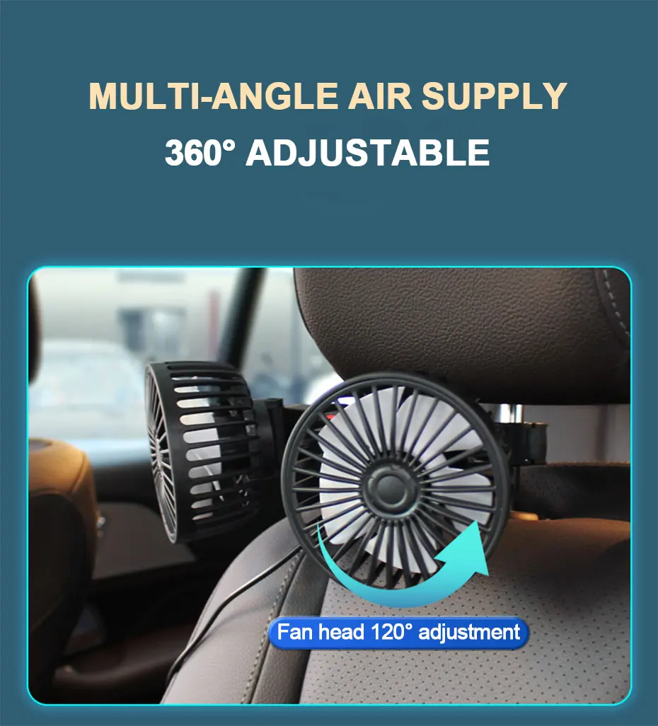 SEAMETAL 3-speed Car Seat Back Cooling Fan USB Charge Dual Head Fan 360 Degree Rotation Neck Cooler for Summer Car Accessories