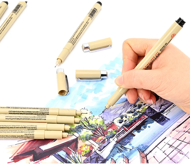 12 Tip Pigment Liner Micron Ink Marker Pen for Manga Draw Sketching Needle Pen Hook Line Pen Sketch Stationery Set Art Supplies