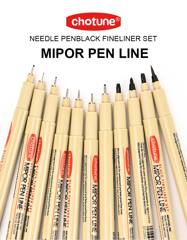 12 Tip Pigment Liner Micron Ink Marker Pen for Manga Draw Sketching Needle Pen Hook Line Pen Sketch Stationery Set Art Supplies